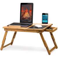 Natrual Bamboo Laptop Desk folding bed Desk Adjustable Laptop Stand Tray Table Tilting Shelf with Magnetic Drawer