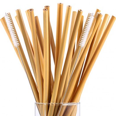 7.5 Inch Reusable Bamboo Drinking Straws Includes 2 Pieces Nylon Cleaning Brushes