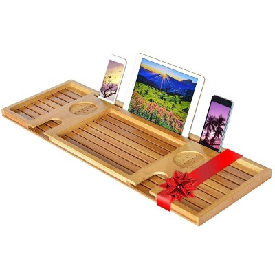 Luxury Wood Natural Bamboo Bathtub Caddy/Bath Serving Tray