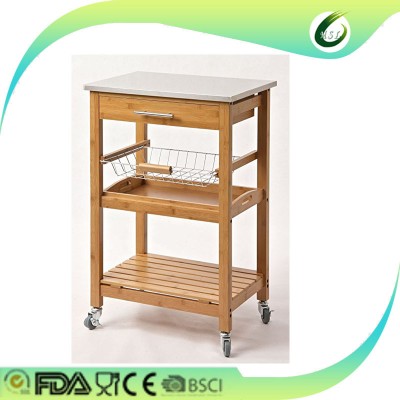 3 tier low price wood hand kitchen platform trolley