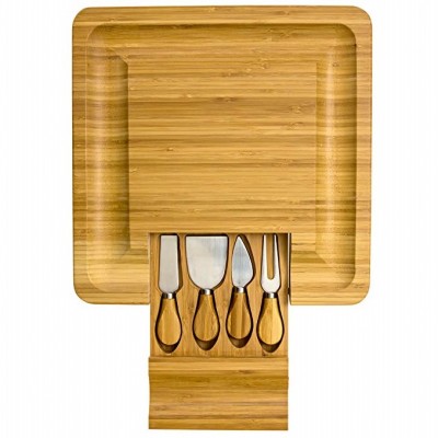 Large Natural Bamboo Cheese Board With Cutlery Set