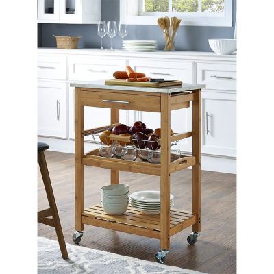 bamboo wooden kitchen trolley