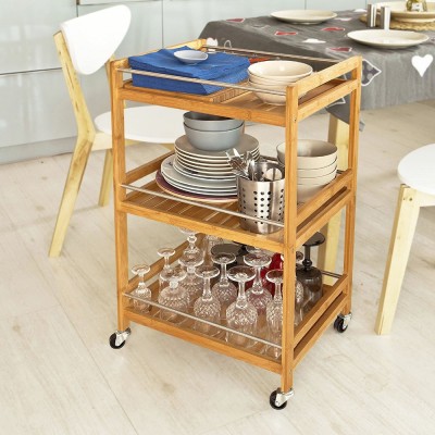 cheap bamboo wooden kitchen trolley