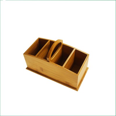 Portable Bamboo Office Desk Organizer With Handle