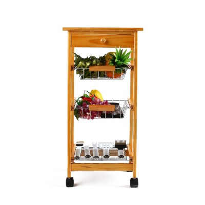 small bamboo wooden kitchen trolley